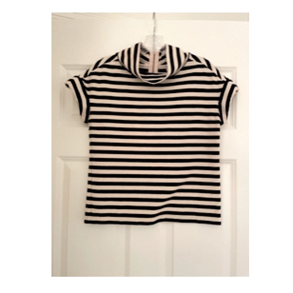 DESIGNER ECRU & BLACK STRIPED TOP, S